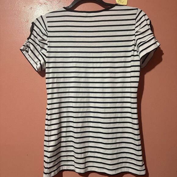 Guess Womens TShirt M Medium Black White Striped Short Sleeve Round Neck - Picture 2 of 9